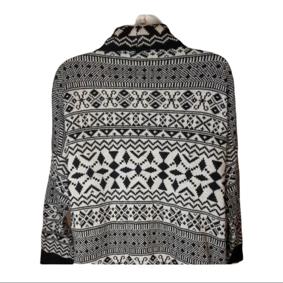 acred Threads Sz L-XL Black & Cream Knit Open Front Oversized Fair Isle Cardigan - Picture 6 of 10